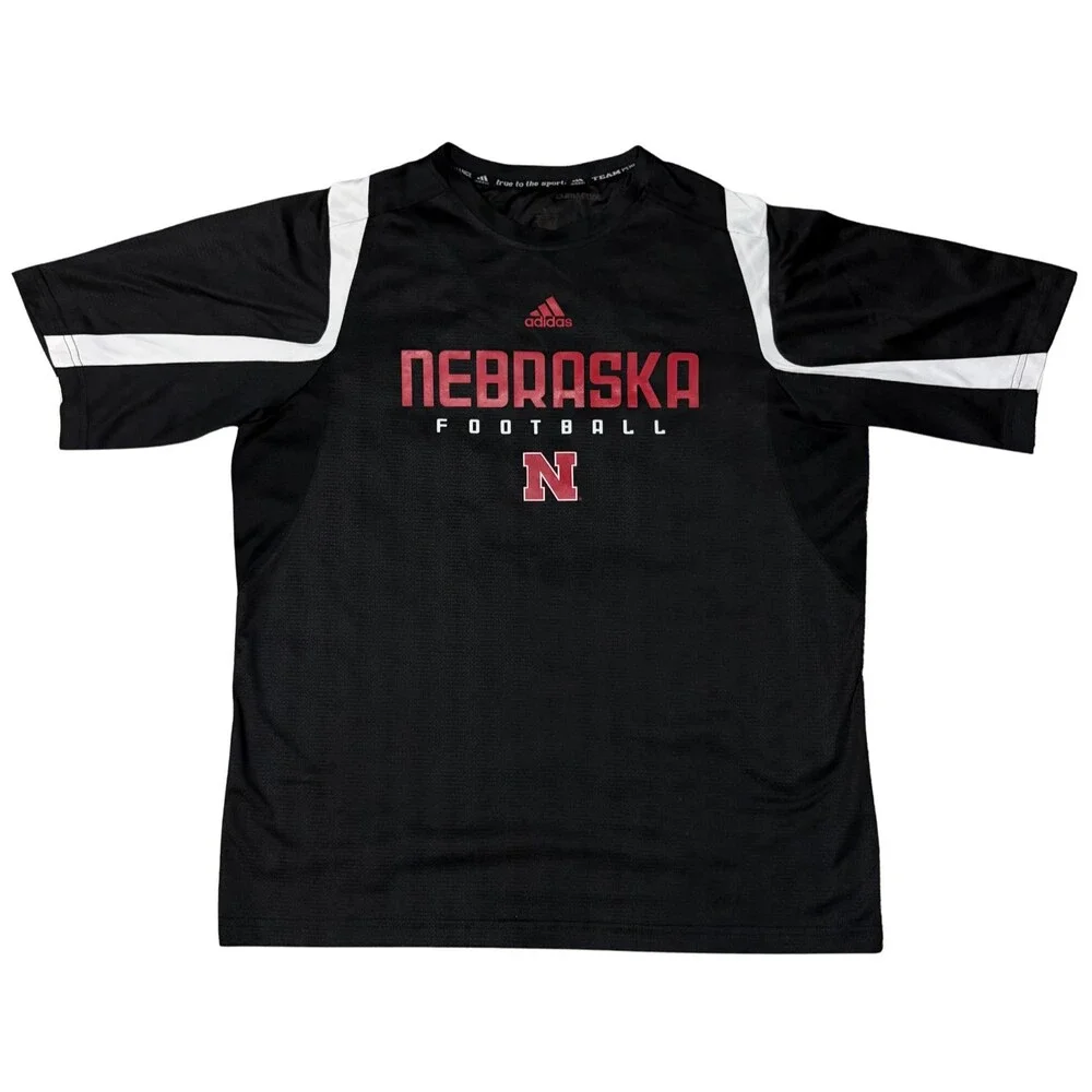 Nebraska Huskers Shirt Mens Medium Black Short Sleeve Climacool Adidas Football
